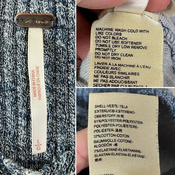 FREE PEOPLE Easy V Pullover Sweatshirt L Ribbed Oversized Slouchy Boho Beach - Picture 7 of 11